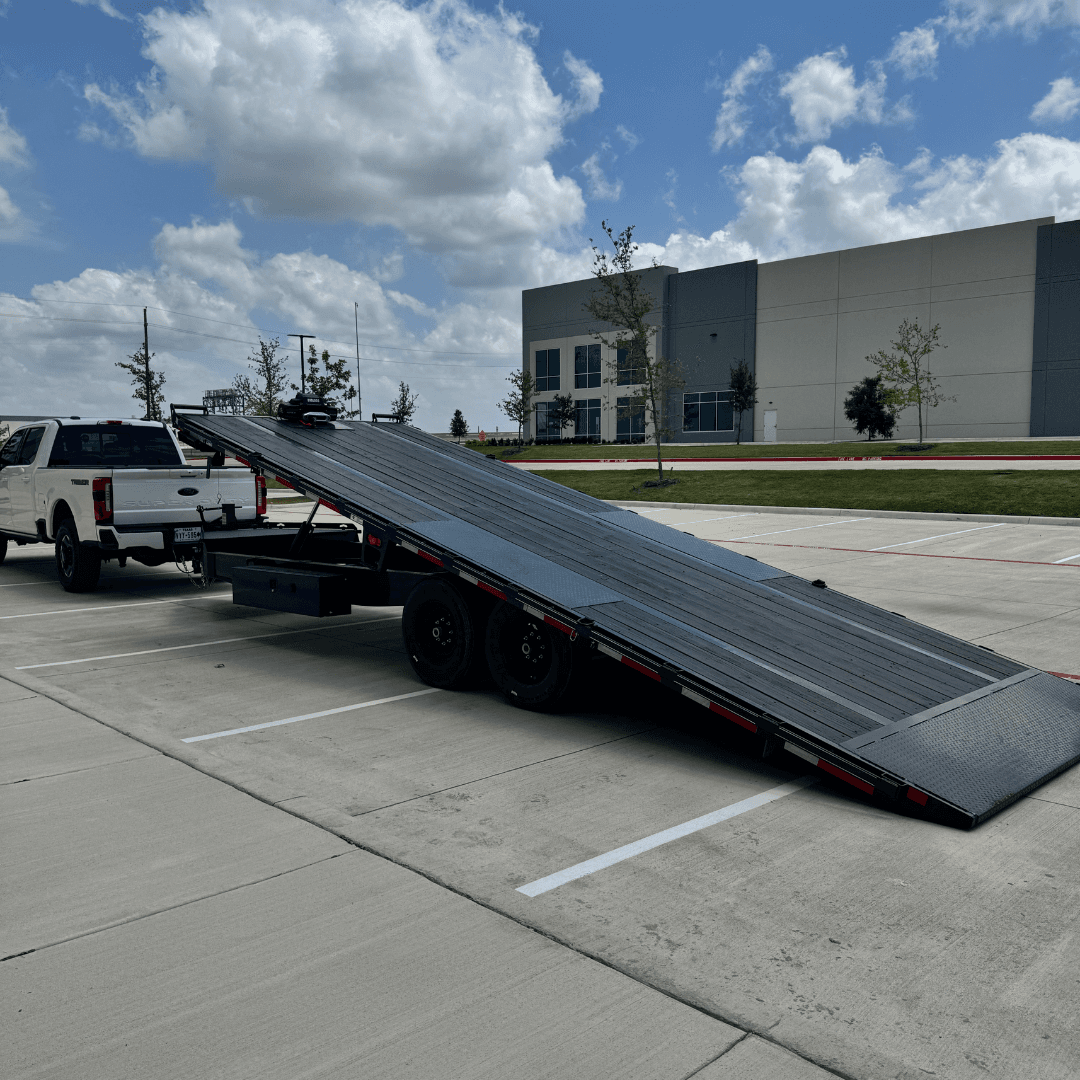 24ft deckover tilt flatbed trailer rental Fort Worth TX - heavy duty tilting flatbed trailer hauling equipment