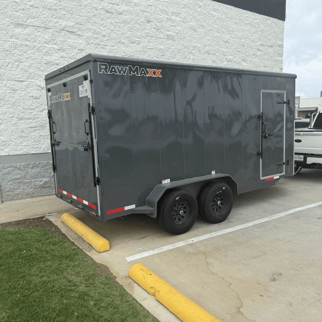16ft RawMaxx enclosed cargo trailer rental Fort Worth TX - dark gray enclosed trailer exterior side view