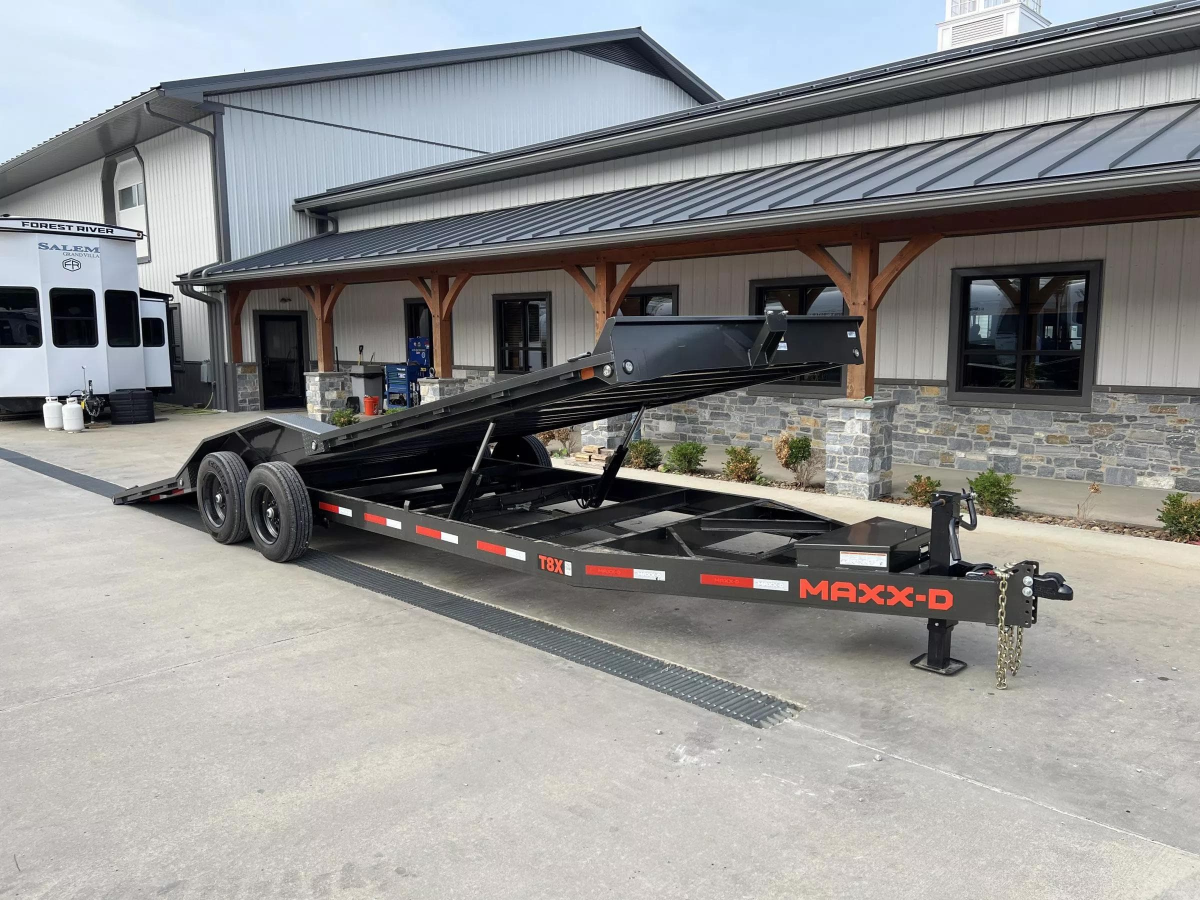 24ft tilt deck equipment flatbed trailer rental Fort Worth TX - MAXX-D T8X tilt bed trailer with wood decking